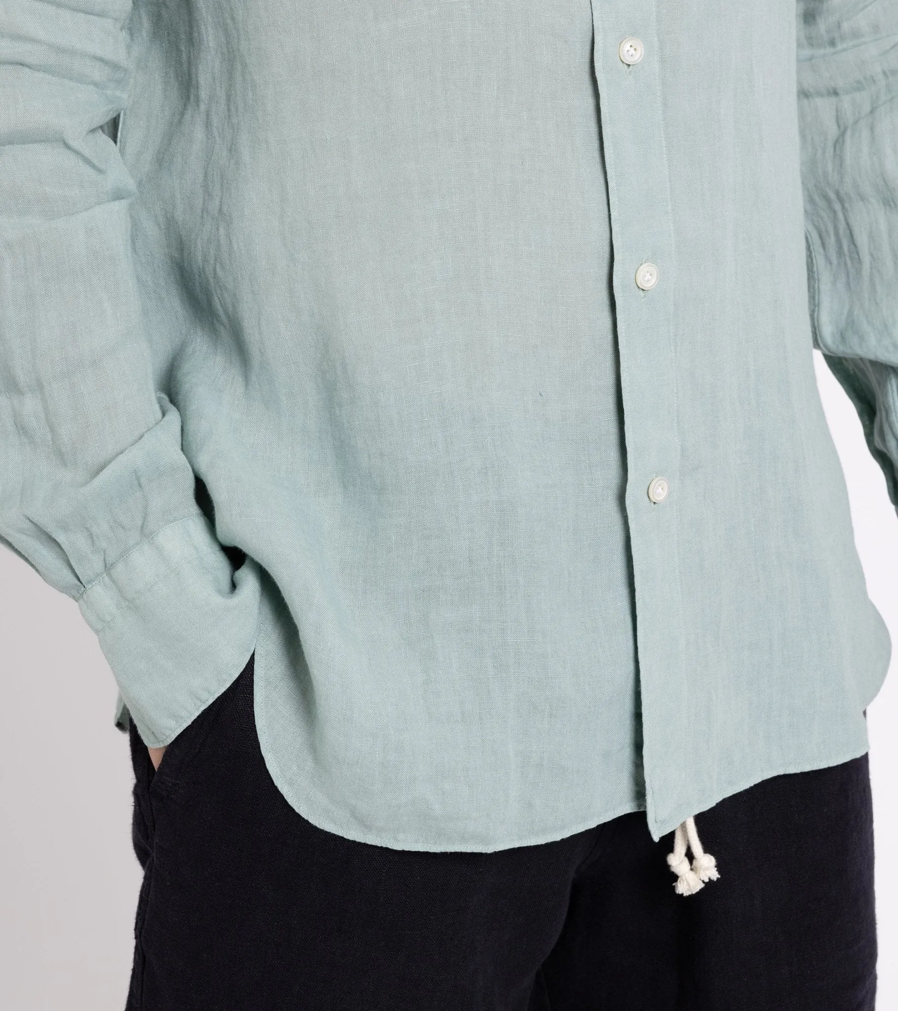 Finamore Gaeta Linen Luigi Sport Shirt: Green