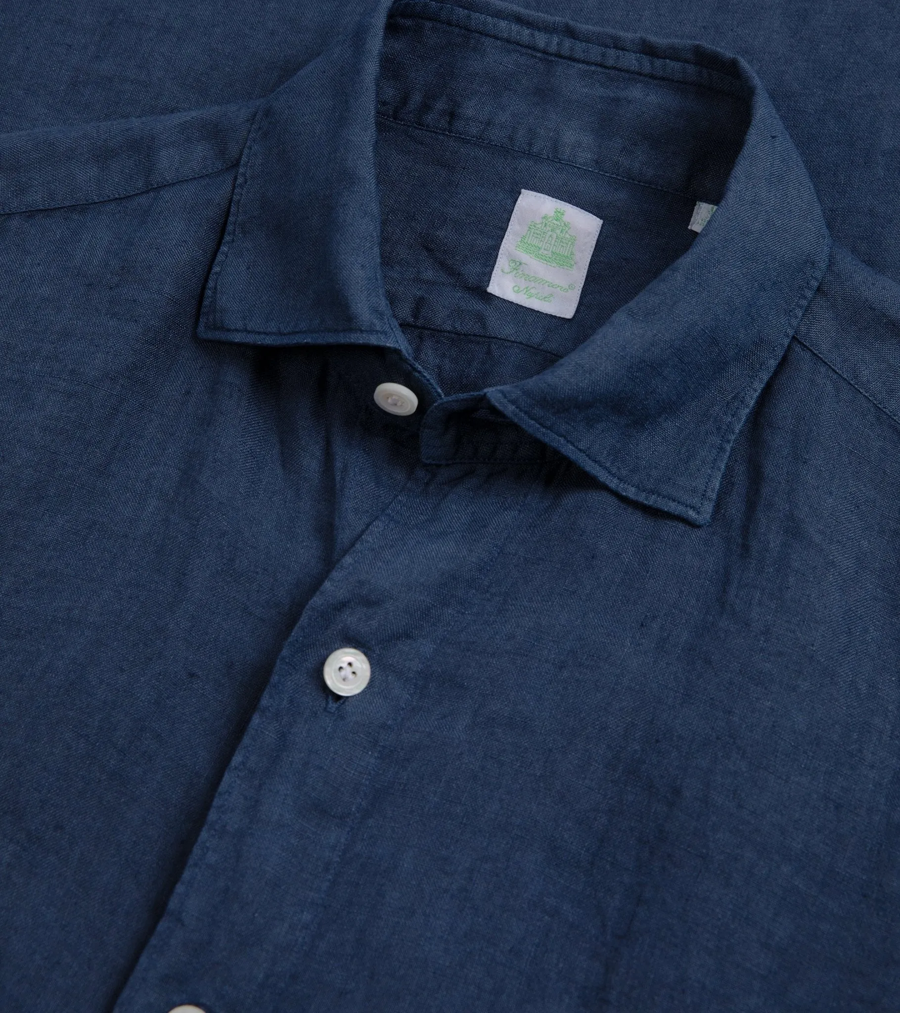 Finamore Gaeta Linen Luigi Sport Shirt: Navy