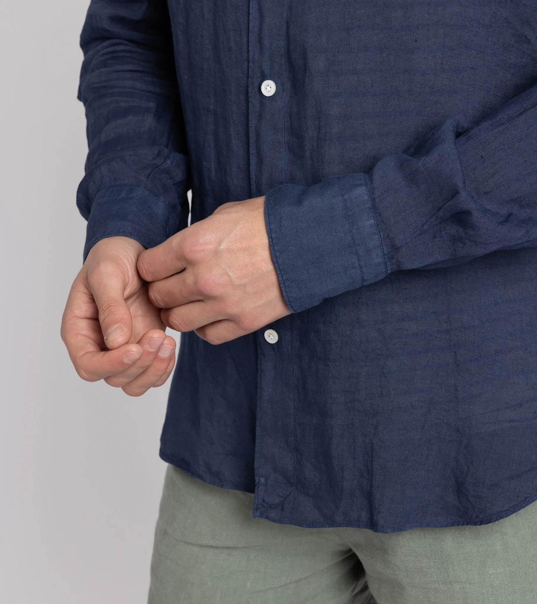 Finamore Gaeta Linen Luigi Sport Shirt: Navy