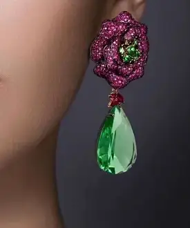 Floral Diamond Drop Earrings In Hot Pink