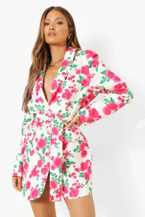 Floral Print Belted Blazer Dress