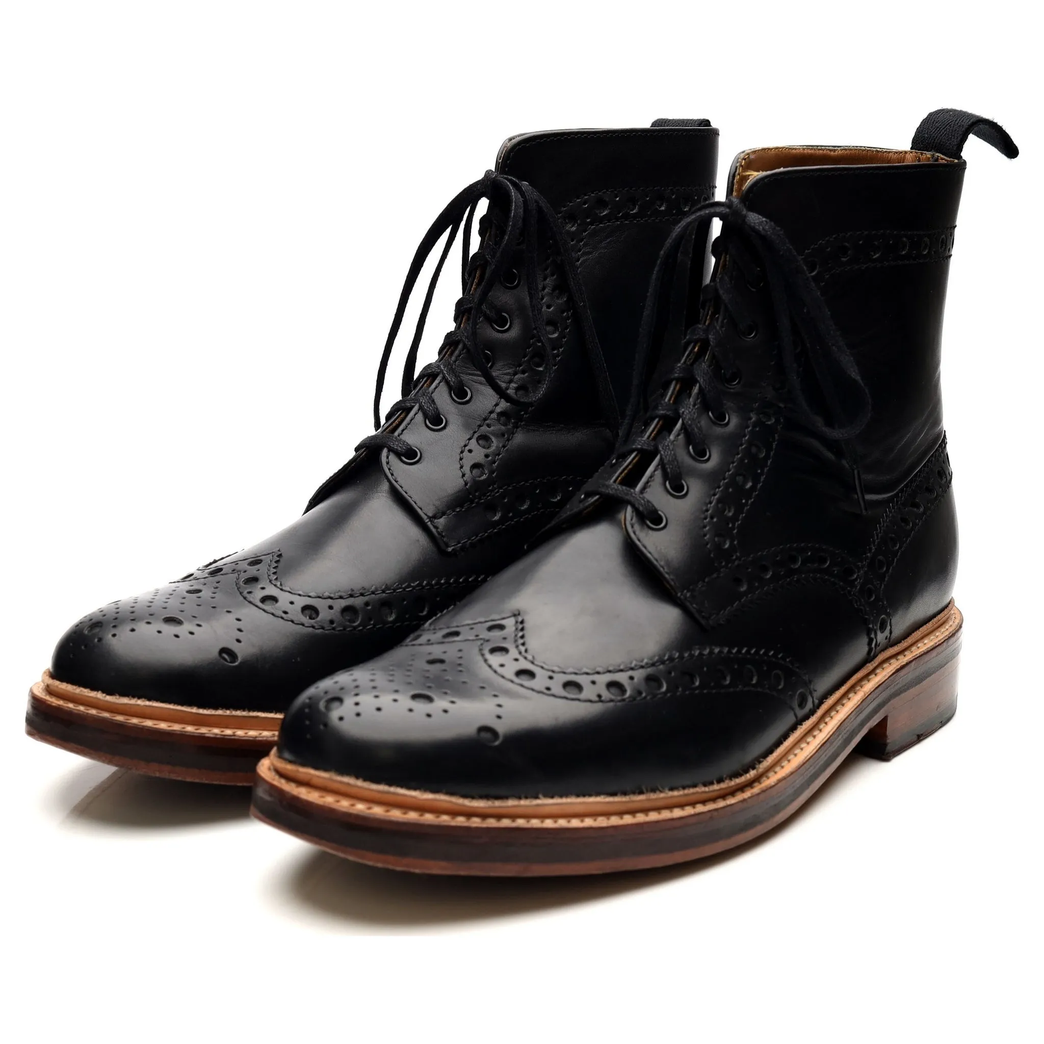 'Fred' Black Leather Brogue Boots UK 9.5 G