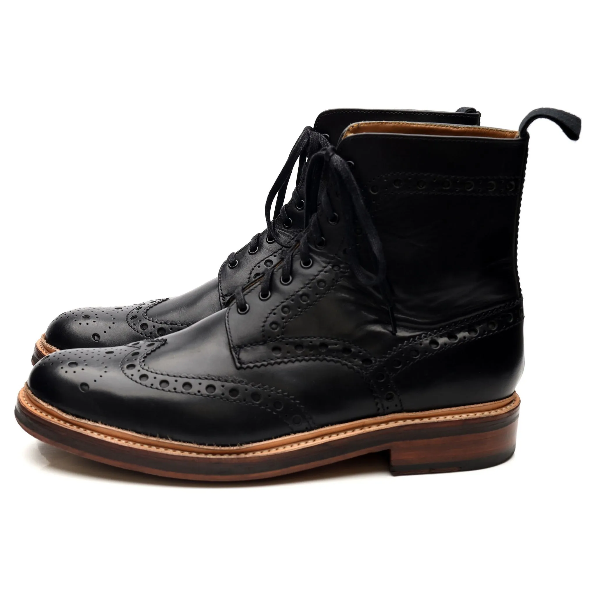 'Fred' Black Leather Brogue Boots UK 9.5 G