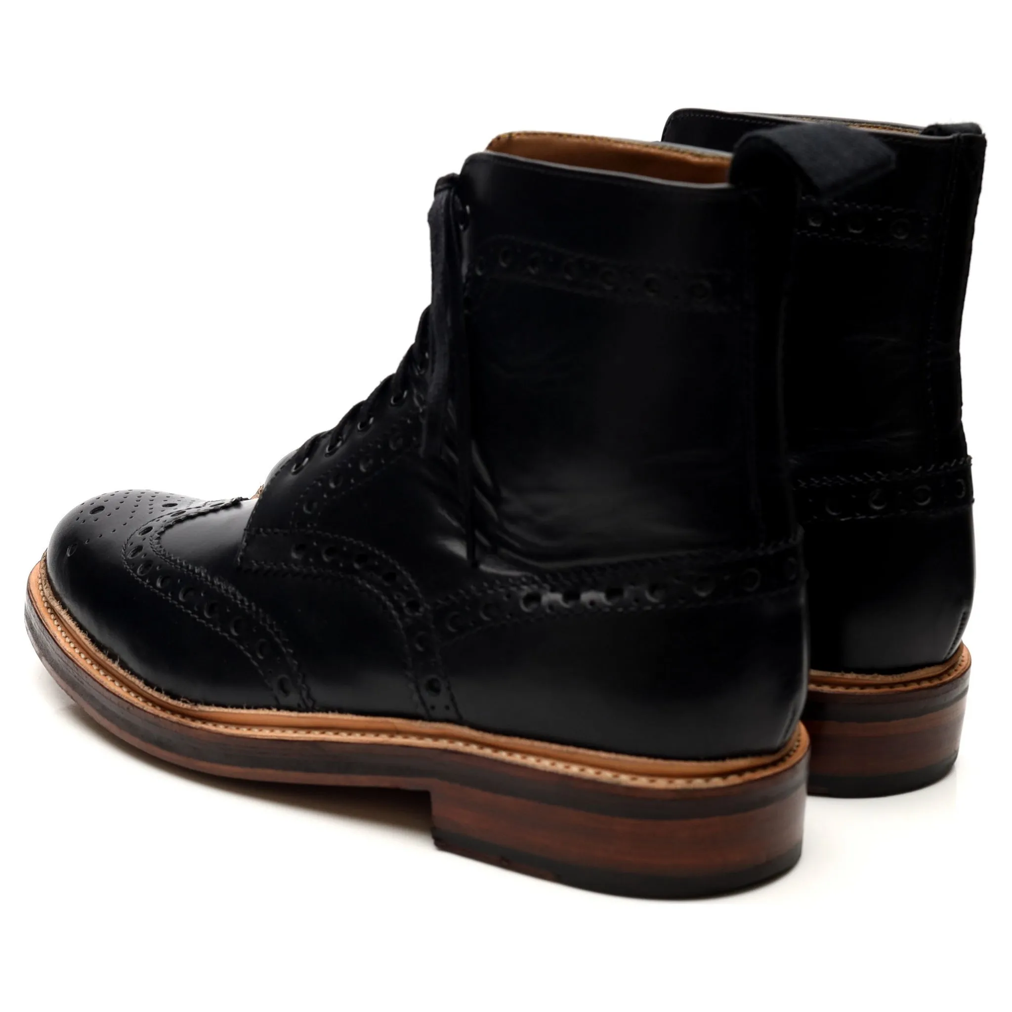 'Fred' Black Leather Brogue Boots UK 9.5 G