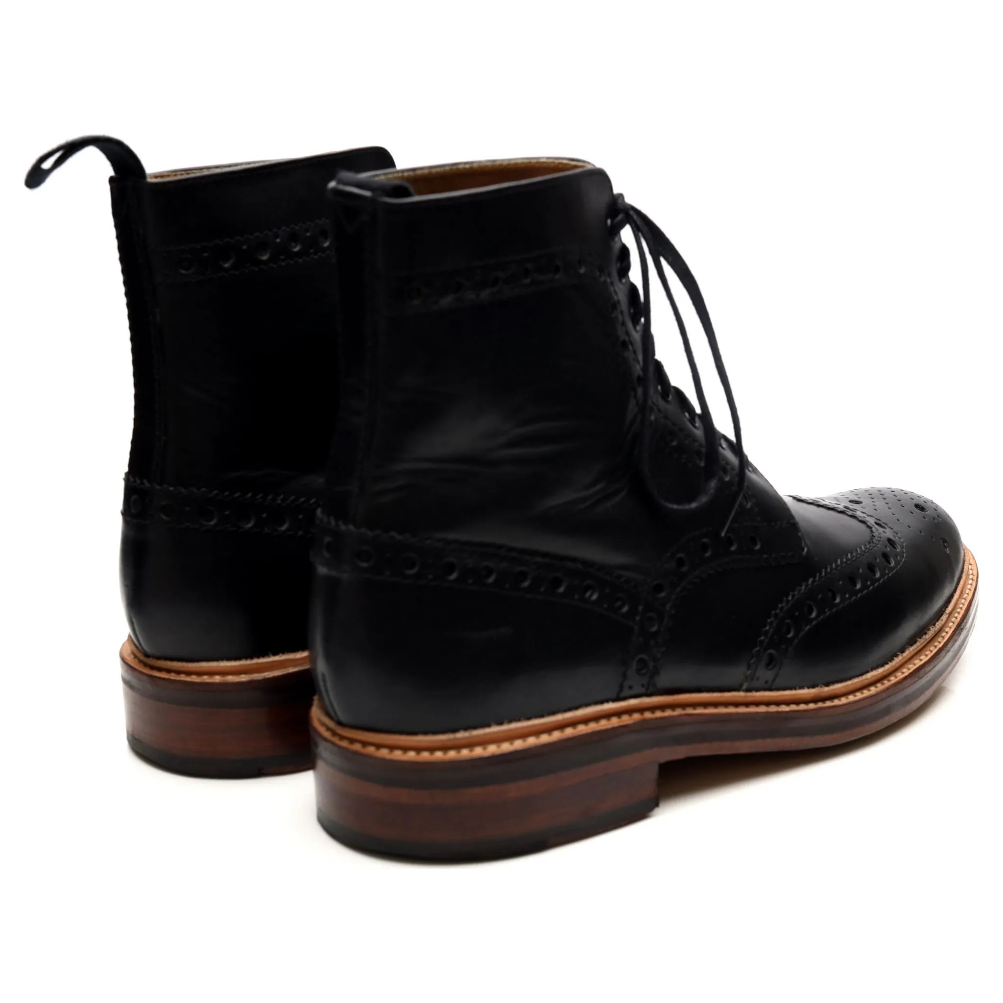 'Fred' Black Leather Brogue Boots UK 9.5 G