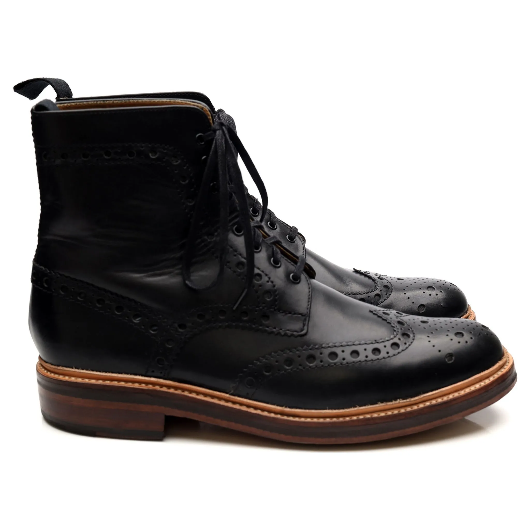 'Fred' Black Leather Brogue Boots UK 9.5 G