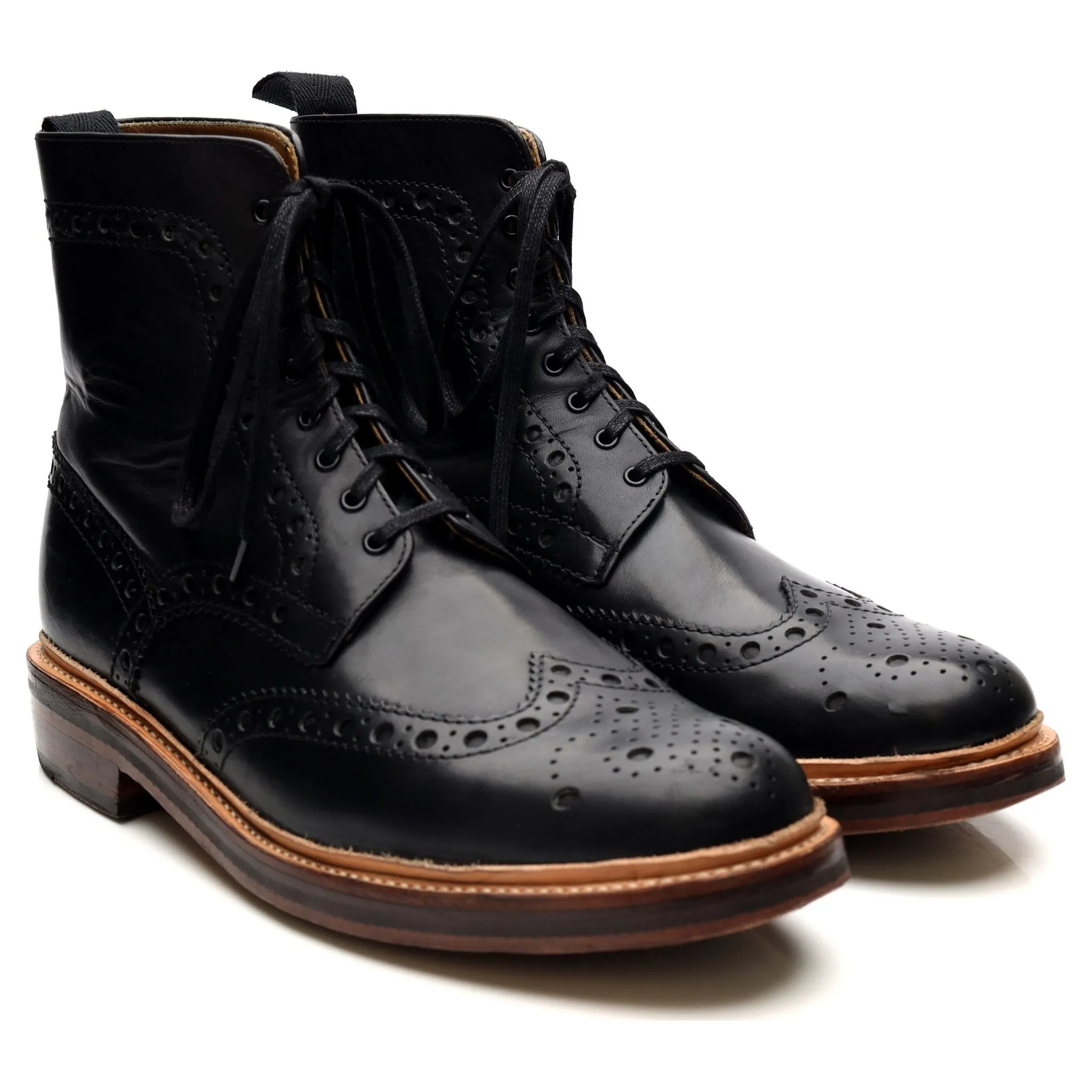 'Fred' Black Leather Brogue Boots UK 9.5 G