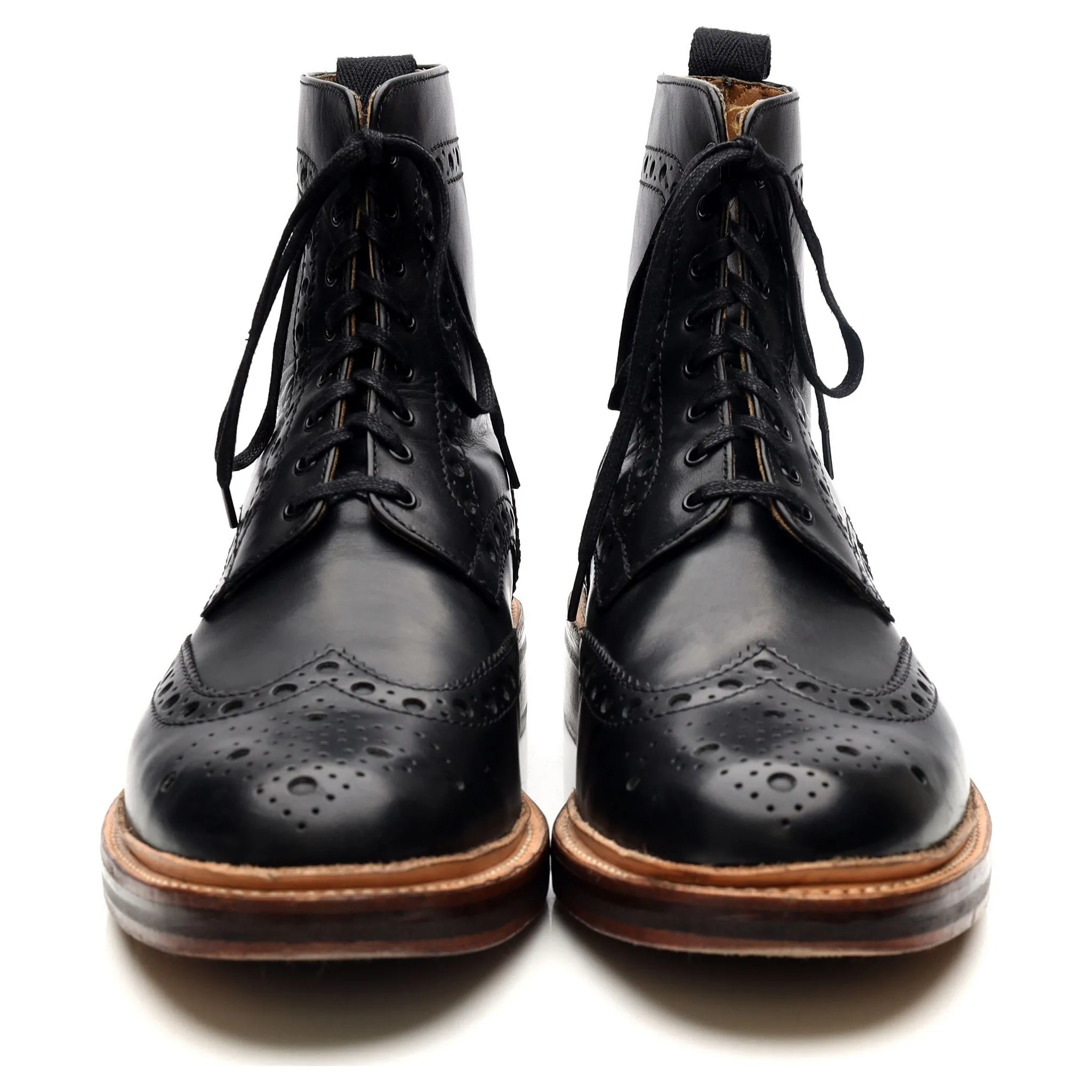 'Fred' Black Leather Brogue Boots UK 9.5 G