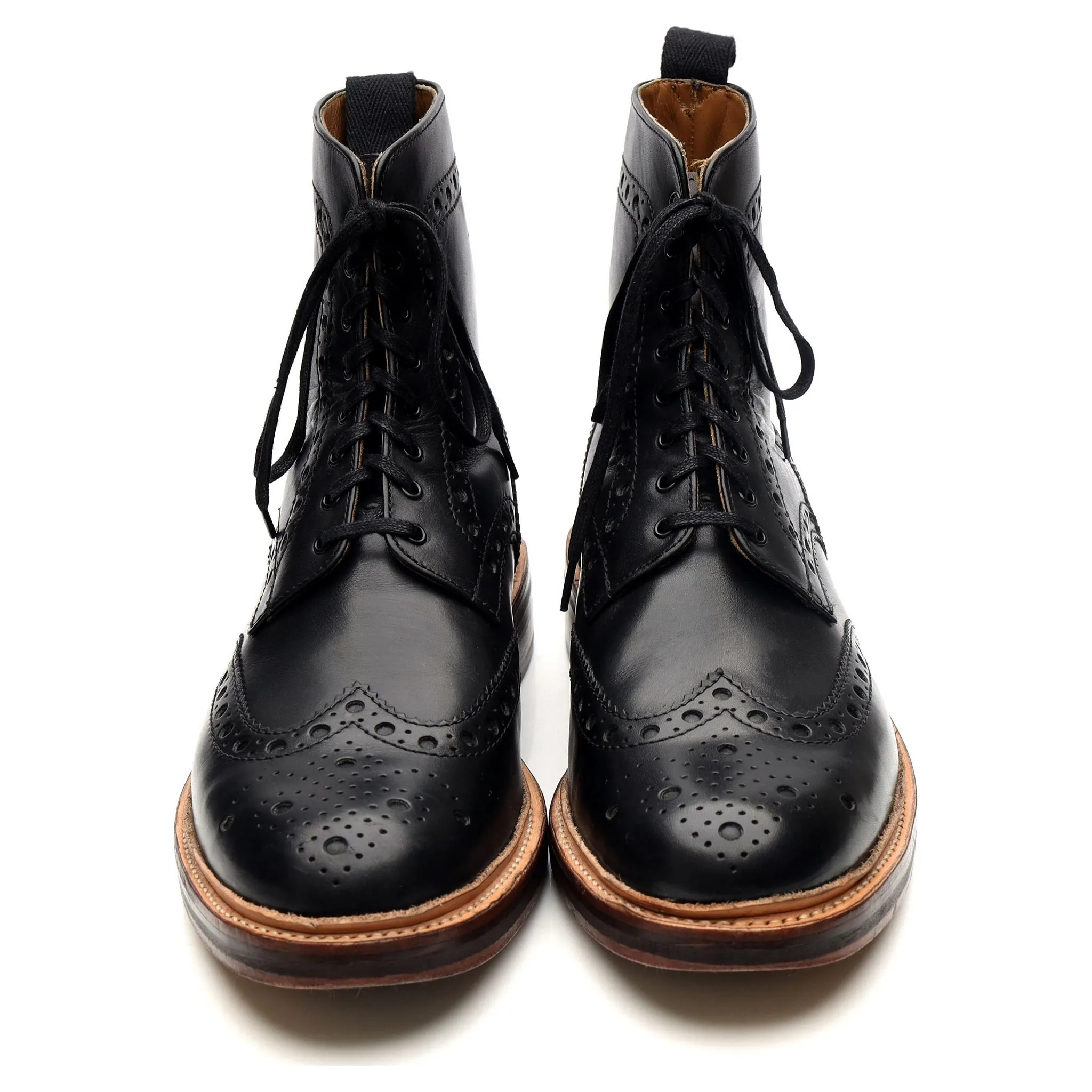 'Fred' Black Leather Brogue Boots UK 9.5 G