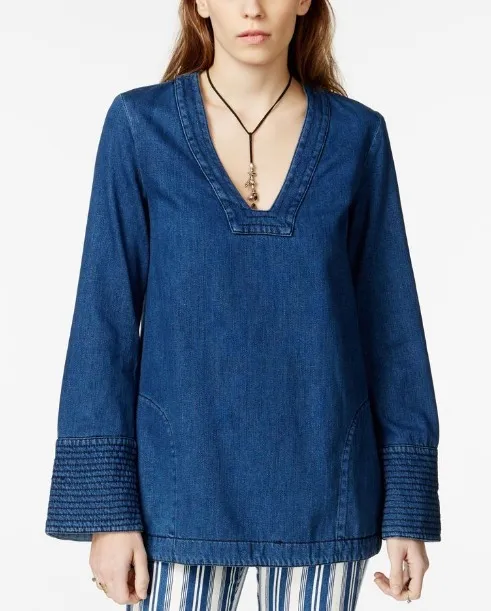 Free People  |V-Neck Long Sleeves Plain Cotton Tunics