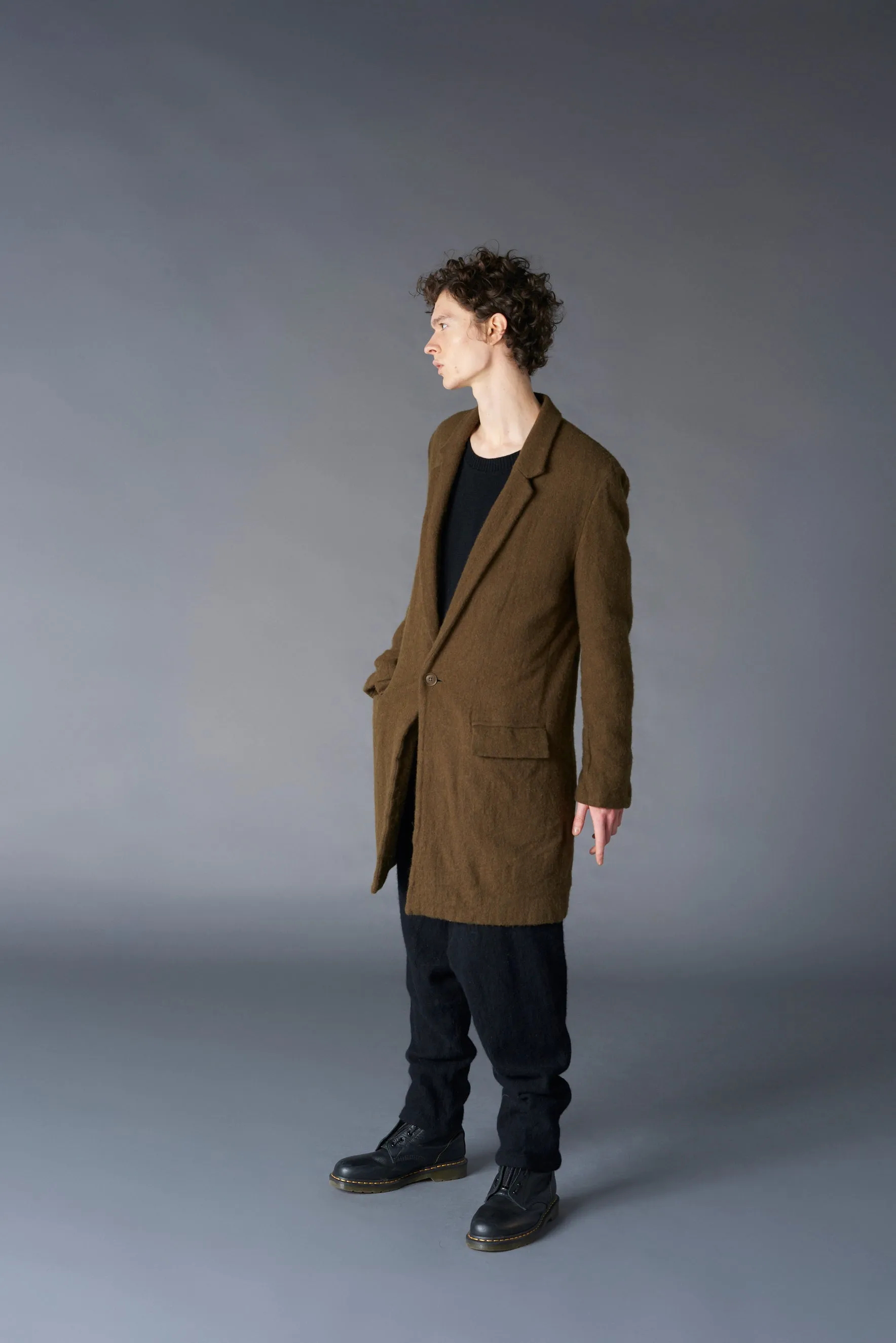 FULLING WOOL SERGE 1 BUTTON LONG JACKET