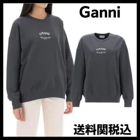 Ganni  |Long Sleeves Cotton Logo Hoodies & Sweatshirts