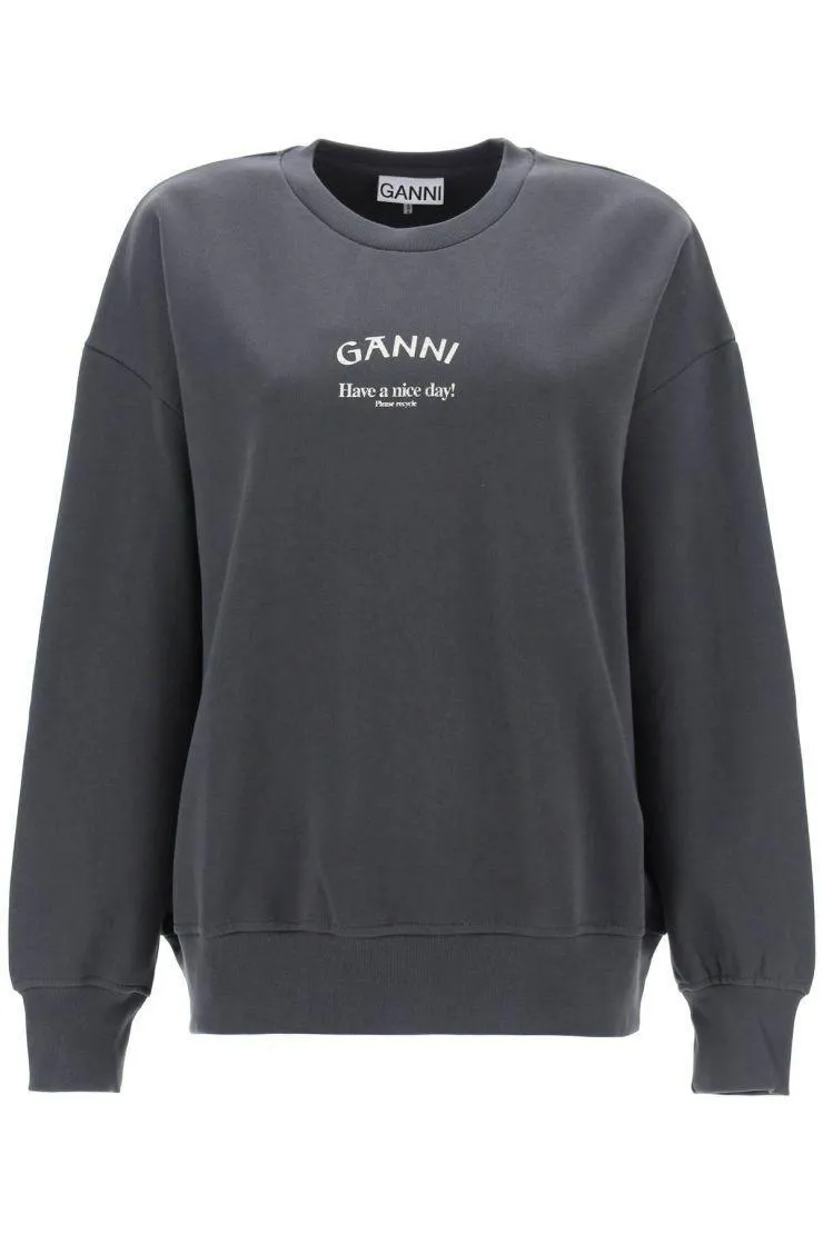 Ganni  |Long Sleeves Cotton Logo Hoodies & Sweatshirts