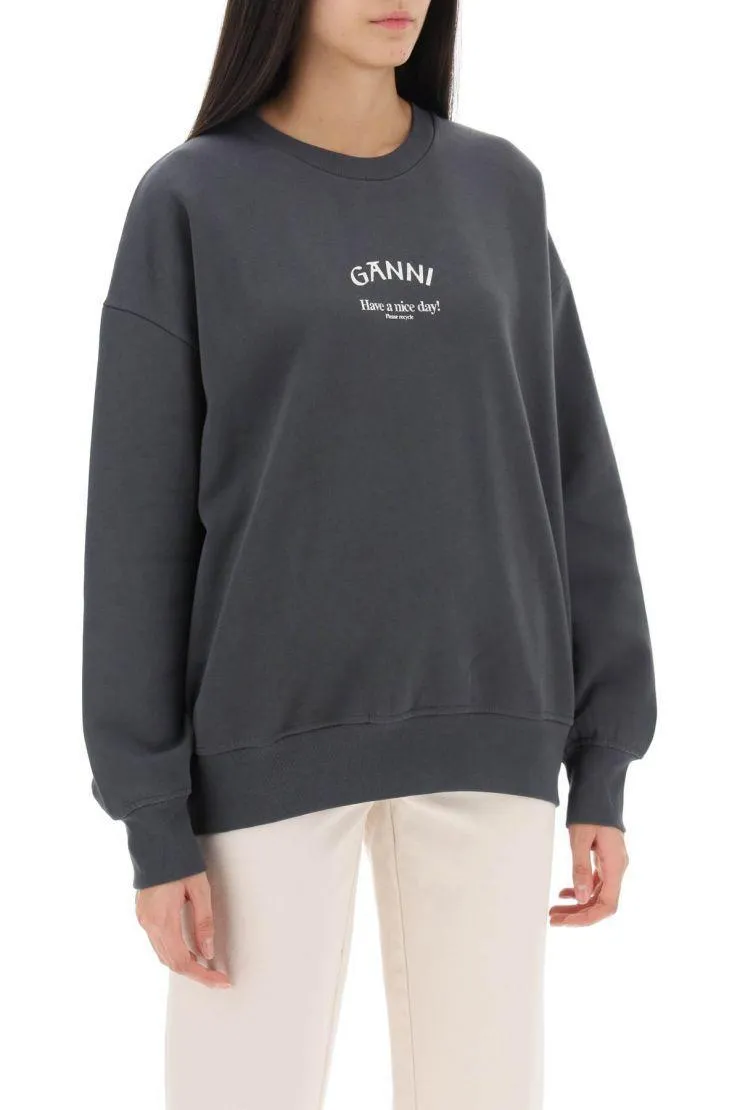 Ganni  |Long Sleeves Cotton Logo Hoodies & Sweatshirts