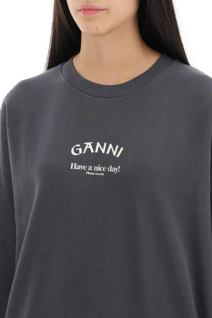 Ganni  |Long Sleeves Cotton Logo Hoodies & Sweatshirts