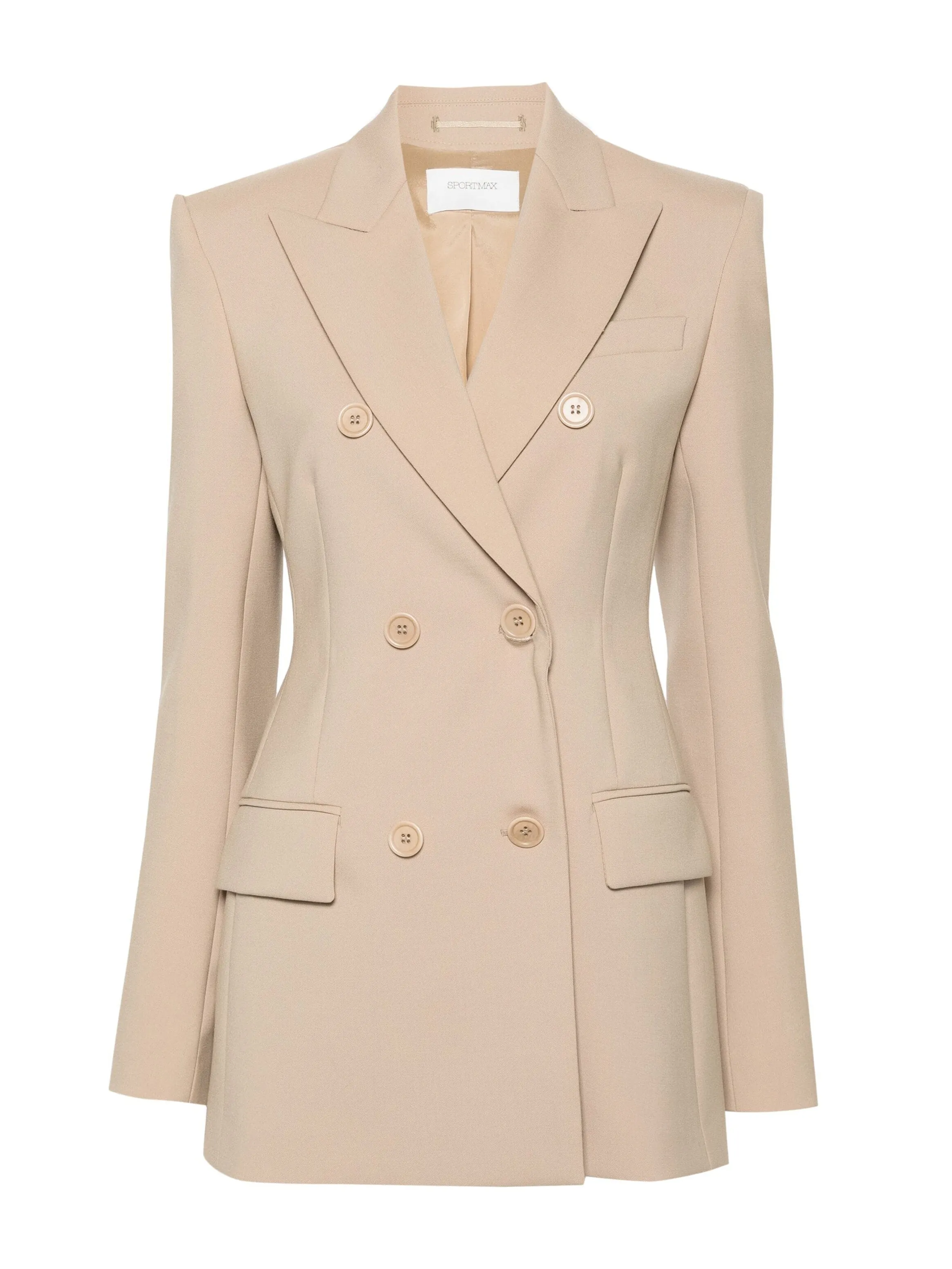 GELLY Double-breasted stretch wool blazer, beige