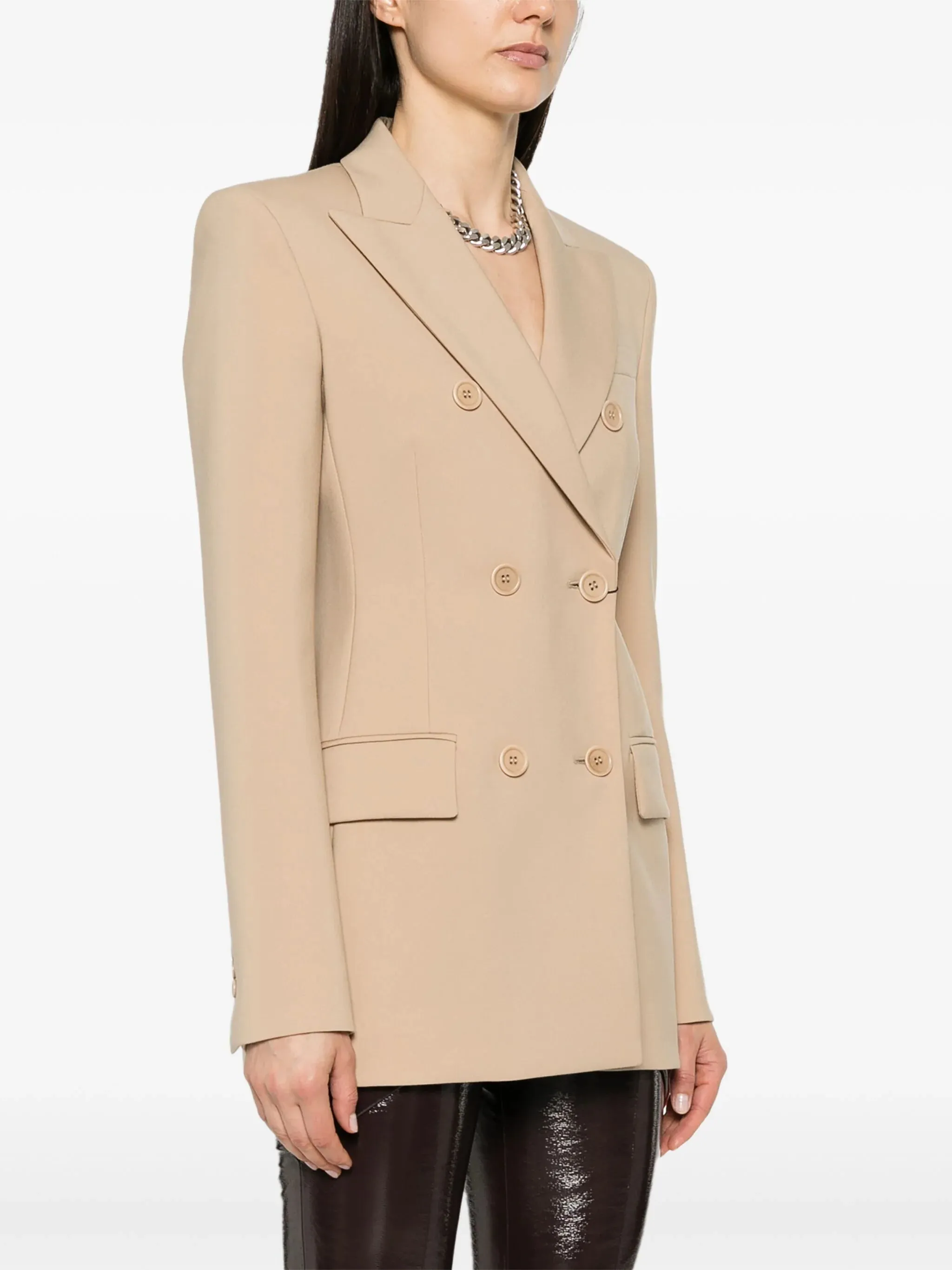 GELLY Double-breasted stretch wool blazer, beige