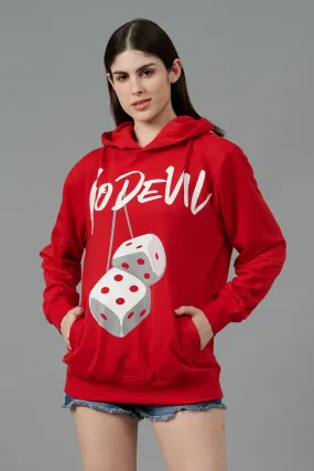 Go Devil Dice Printed Red Hoodie for Women