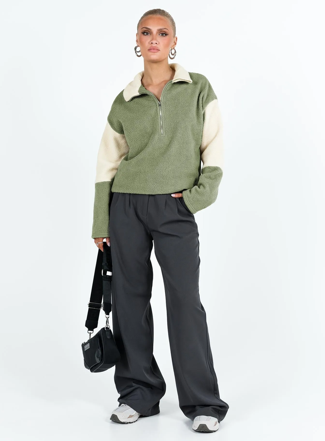 Herbert Fleece Jumper Green / Cream