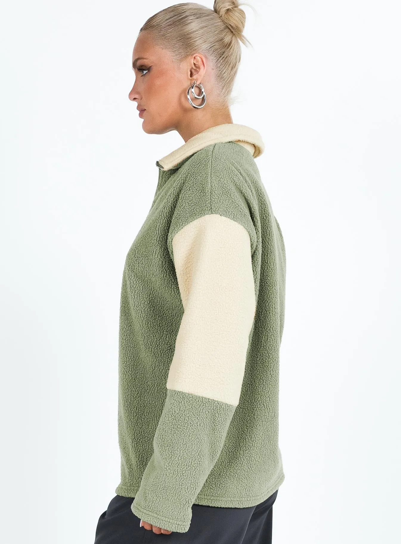 Herbert Fleece Jumper Green / Cream