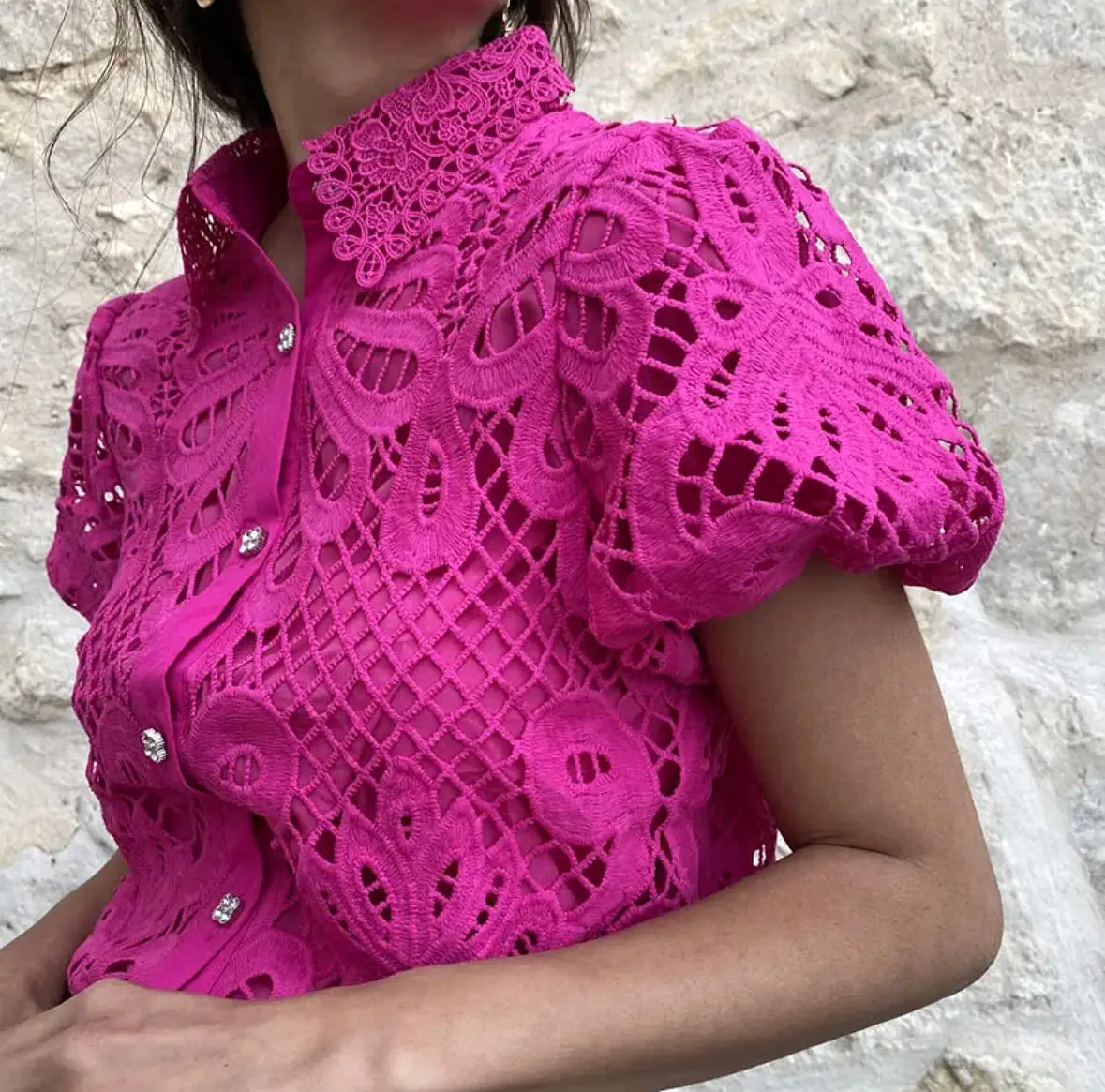 Hot Pink Lace Blouse