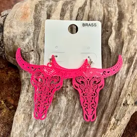 Hot Pink Steerhead Western Dangle Earrings