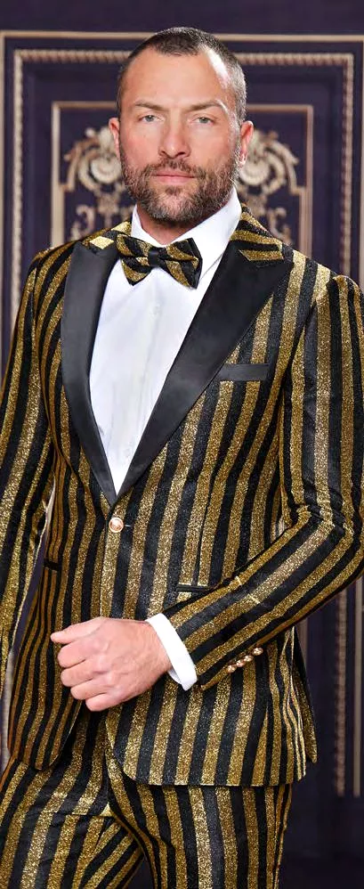 INSOMNIA HEATHER Slim fit Gold Fancy Stripe Glitter Suit