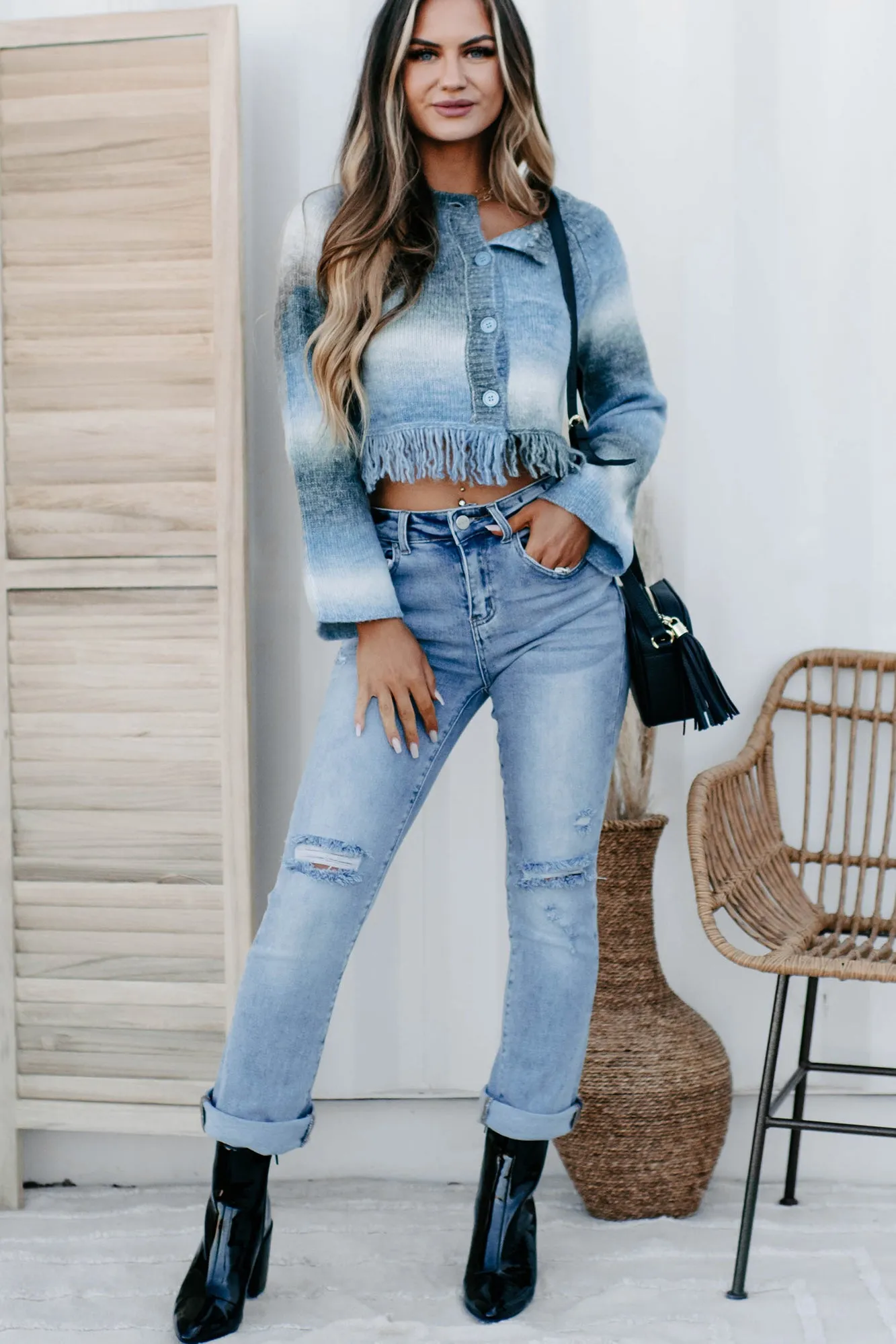 Laylena Ombre Fringe Sweater (Blue)