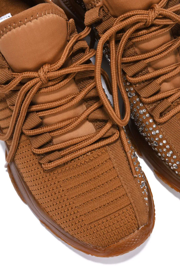 Low Top Rhinestone Sneakers - Brown