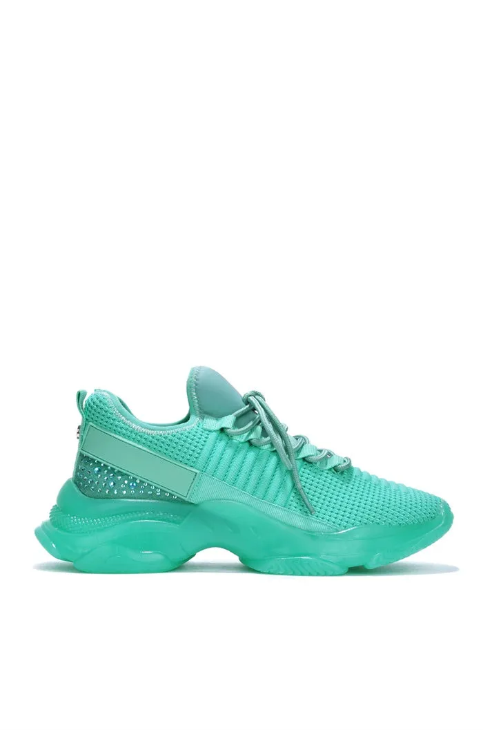 Low Top Rhinestone Sneakers - Teal