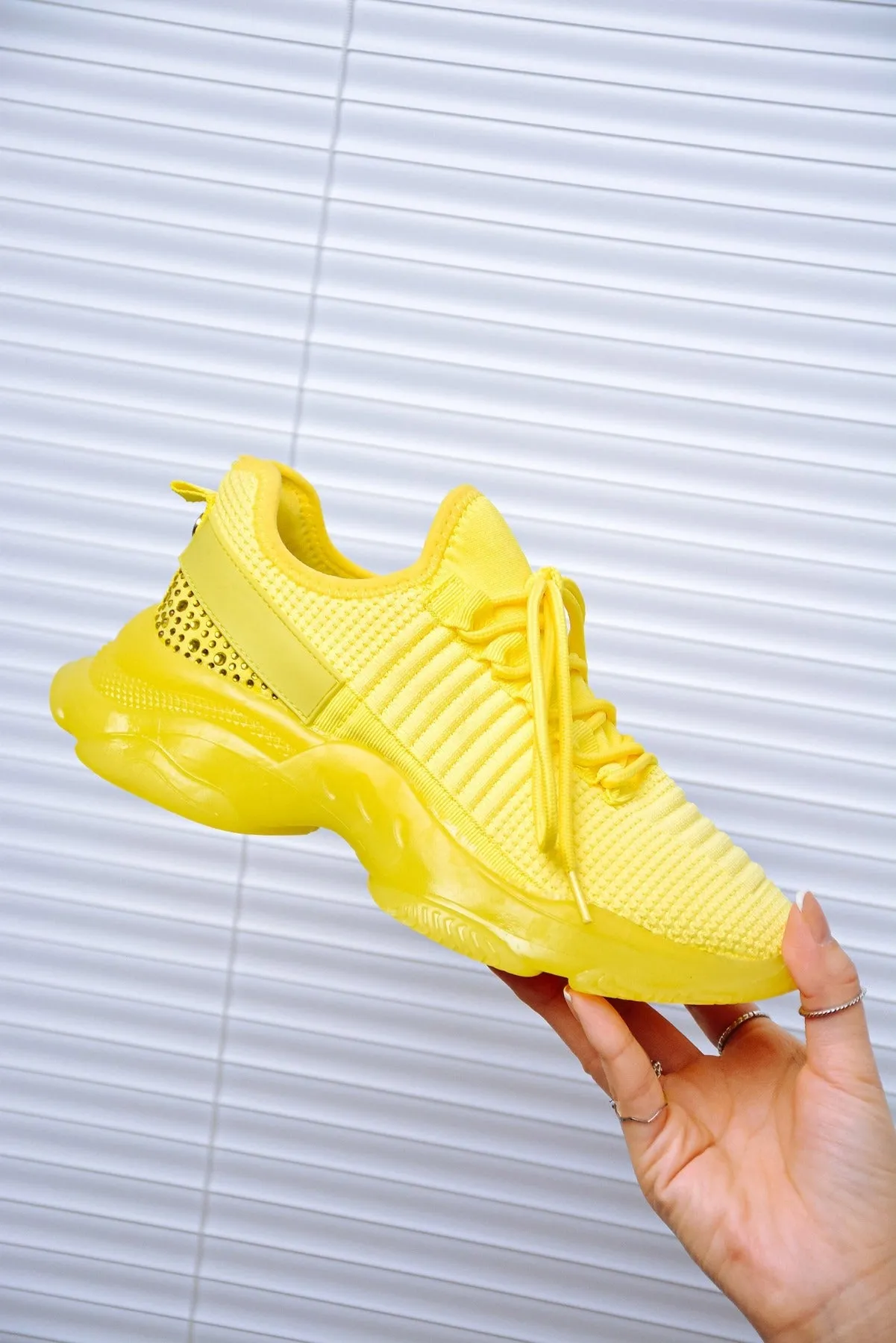 Low Top Rhinestone Sneakers - Yellow