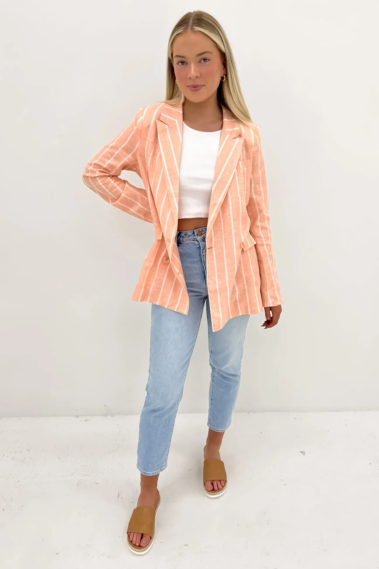 Lydia Striped Blazer Peach Stripe