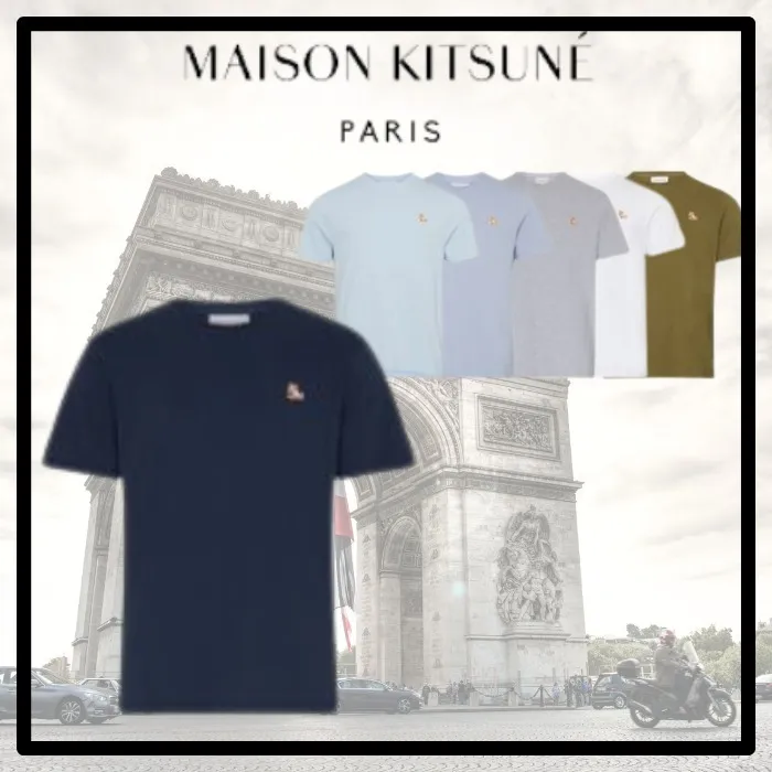 MAISON KITSUNE  |Crew Neck Plain Other Animal Patterns Cotton Short Sleeves