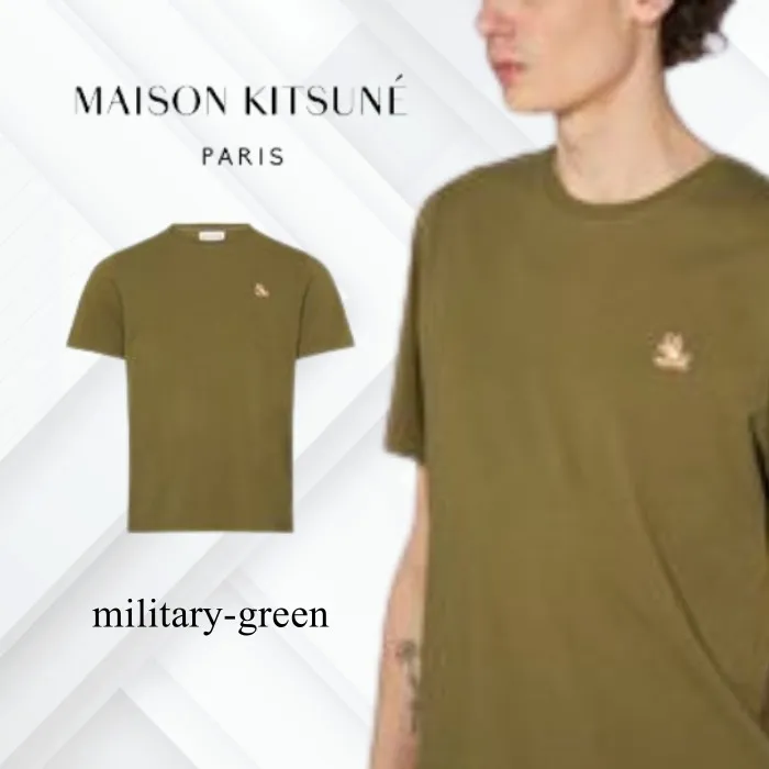 MAISON KITSUNE  |Crew Neck Plain Other Animal Patterns Cotton Short Sleeves