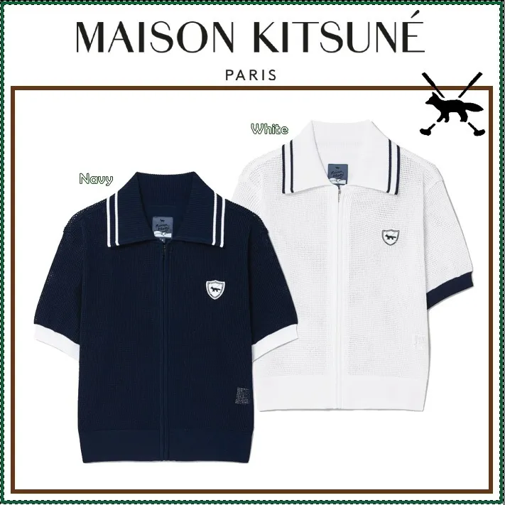 MAISON KITSUNE  |Street Style Plain Short Sleeves Logo Cardigans