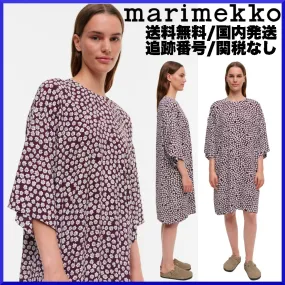 marimekko  |Crew Neck Flower Patterns Cropped Medium Tunics