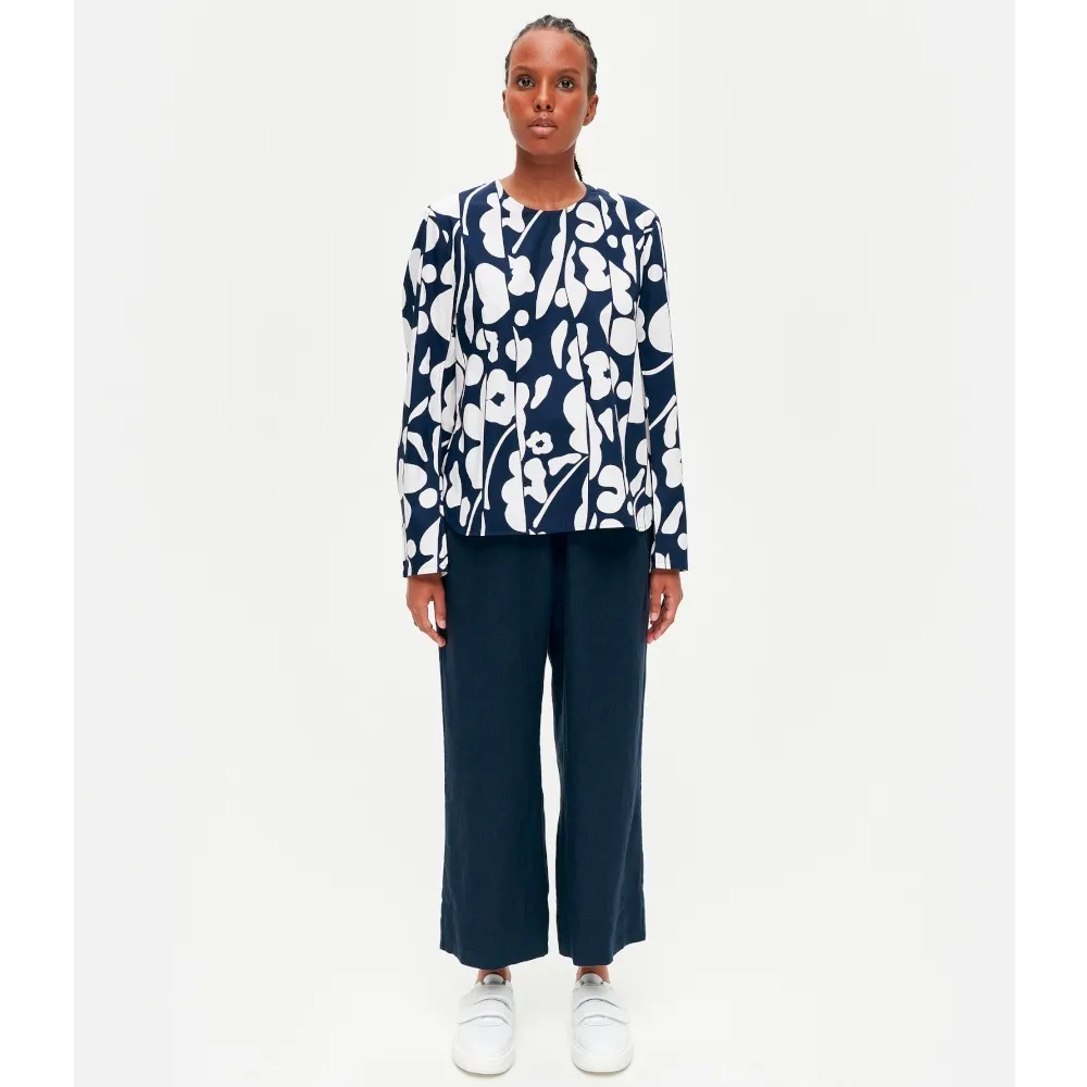 marimekko  |Crew Neck Flower Patterns Long Sleeves Cotton Medium Tunics