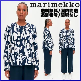 marimekko  |Crew Neck Flower Patterns Long Sleeves Cotton Medium Tunics