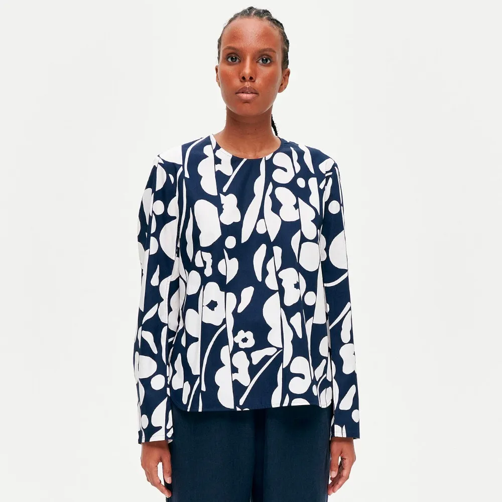 marimekko  |Crew Neck Flower Patterns Long Sleeves Cotton Medium Tunics