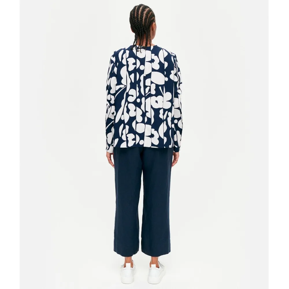 marimekko  |Crew Neck Flower Patterns Long Sleeves Cotton Medium Tunics