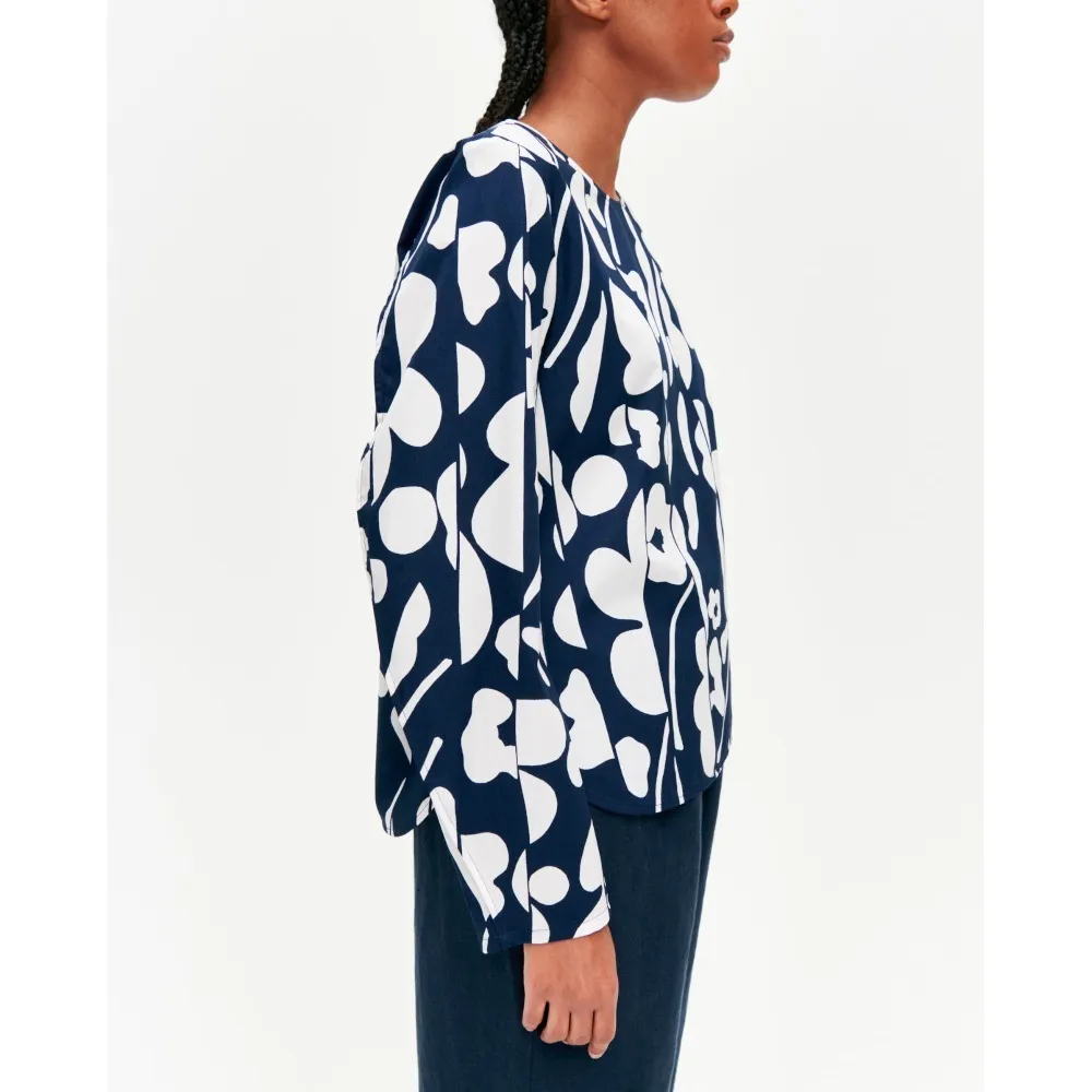 marimekko  |Crew Neck Flower Patterns Long Sleeves Cotton Medium Tunics