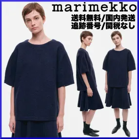 marimekko  |Crew Neck Flower Patterns Wool Plain Short Sleeves Tunics