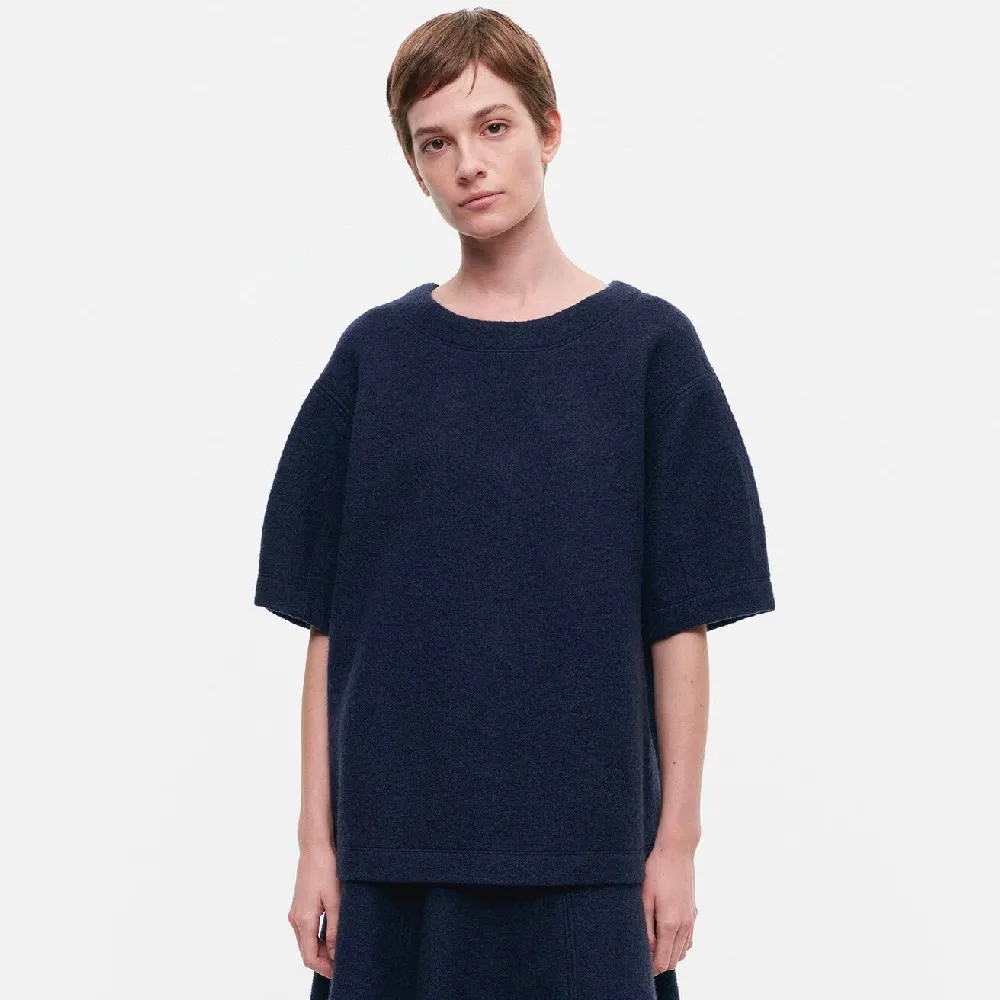 marimekko  |Crew Neck Flower Patterns Wool Plain Short Sleeves Tunics