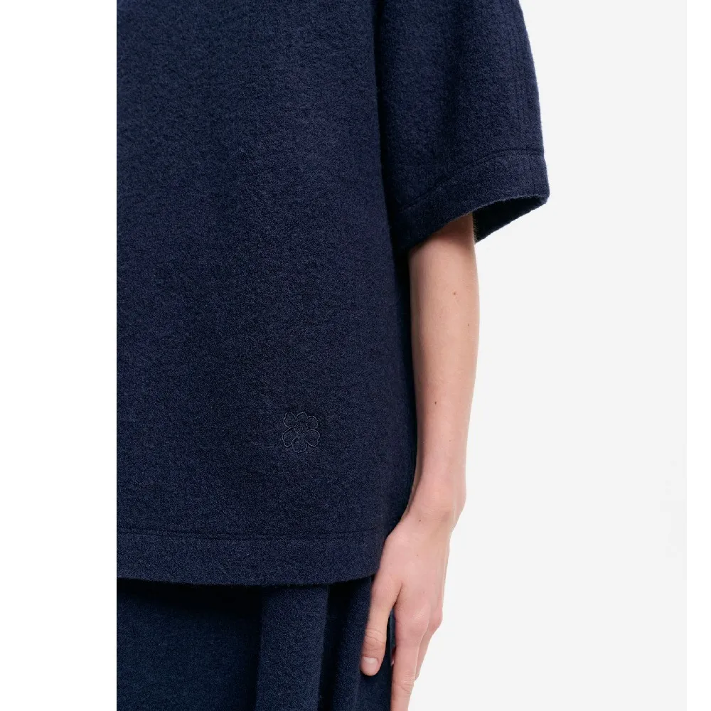 marimekko  |Crew Neck Flower Patterns Wool Plain Short Sleeves Tunics