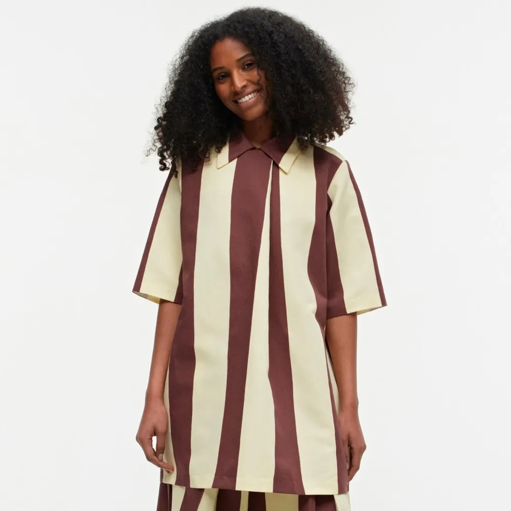 marimekko  |Stripes Linen Cotton Medium Short Sleeves Tunics