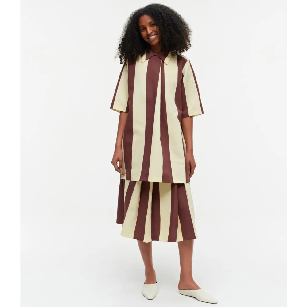 marimekko  |Stripes Linen Cotton Medium Short Sleeves Tunics