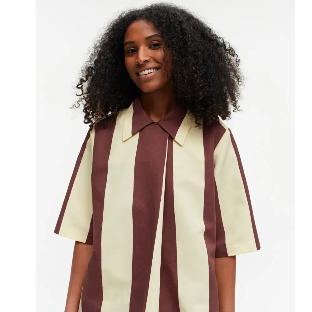 marimekko  |Stripes Linen Cotton Medium Short Sleeves Tunics