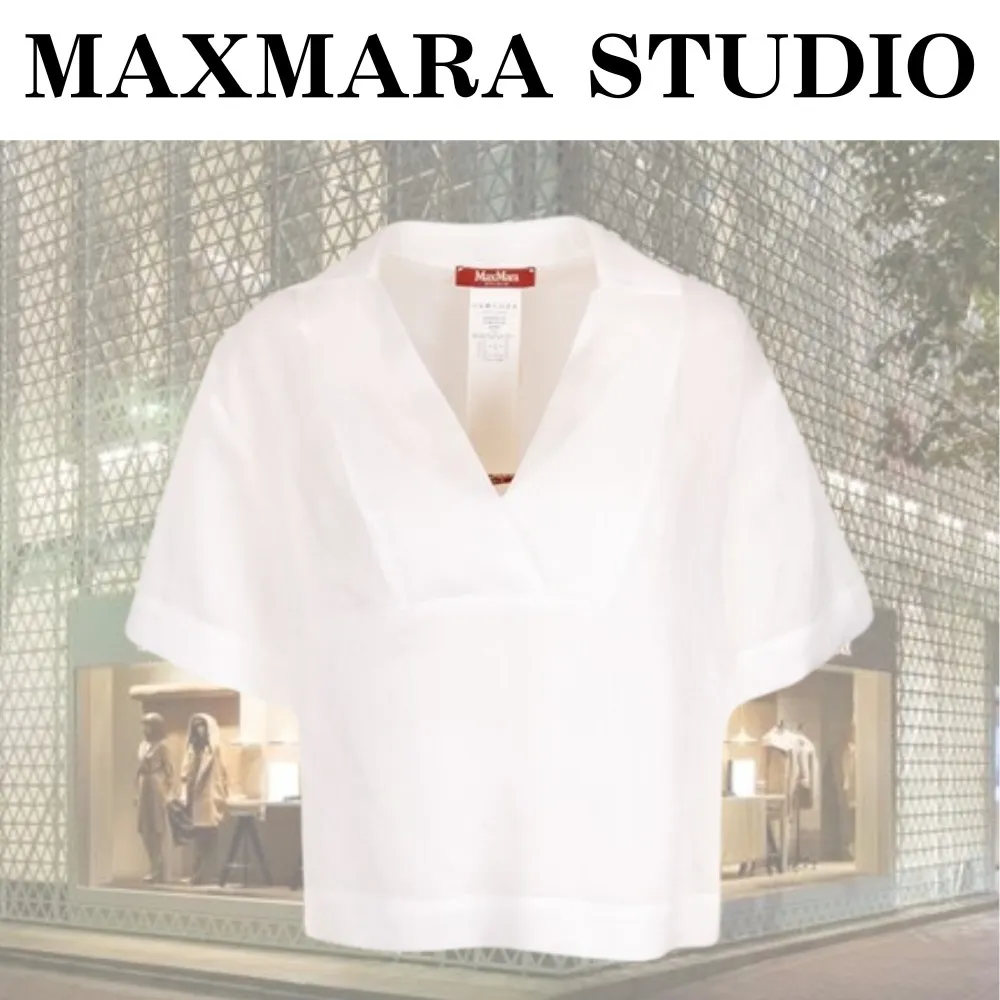 Max Mara Studio  |V-Neck Plain Short Sleeves Tunics