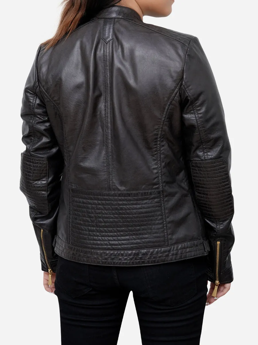 Maya Black Sheepskin Classic Moto Leather Jacket