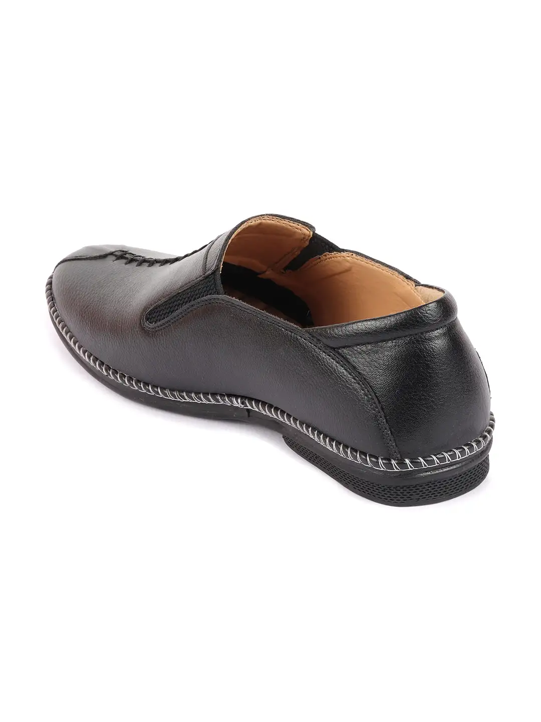 Men Black Casual Cap Toe Hand Stitched Slip On Shoes